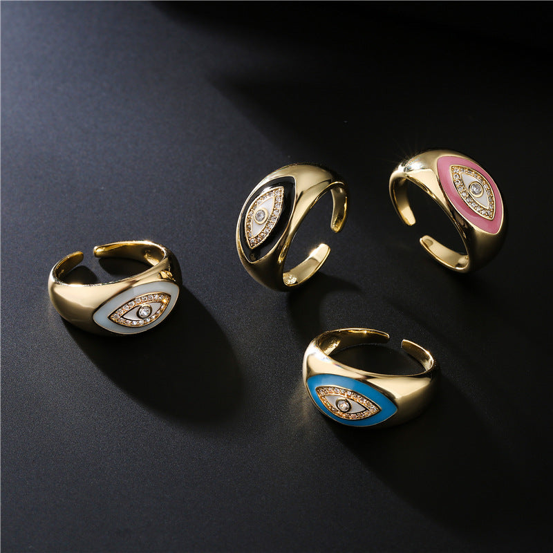 Geometric Drip Oil Gold Plated Brass Ring with Cubic Zirconia for Women
