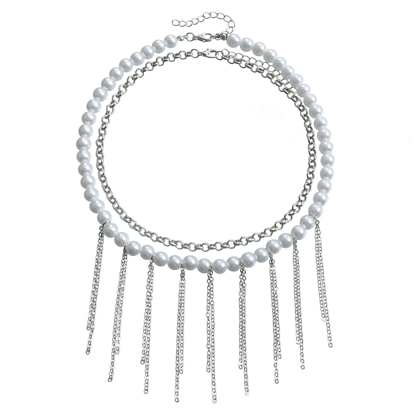 Minimalist Double-Layer Tassel Pendant Necklace for Women with Imitation Pearl and Alloy Accents, U-Shaped Geometric Design, Gold-Plated Clavicle Chain