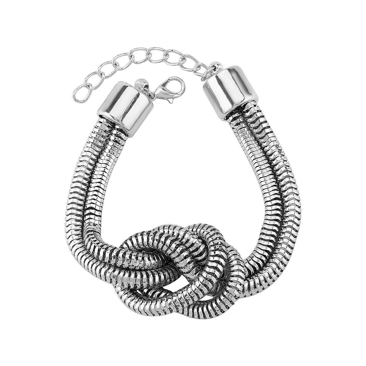Set collana e bracciale hip hop vintage personalizzato a nodo ritorto invecchiato con placcatura in metallo bicolore