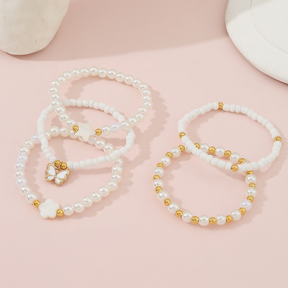 Bracciale a farfalla smaltato fatto a mano per bambine con perline di vetro con motivo floreale, set di gioielli per bambini stile principessa