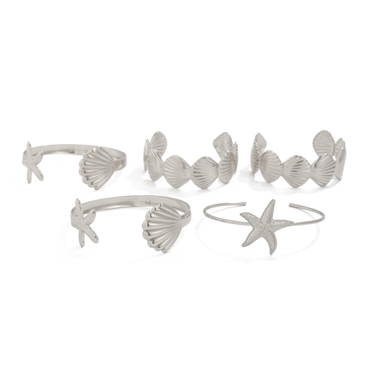 Bracciale rigido aperto minimalista da donna con stella marina, ispirato all'oceano, in metallo placcato