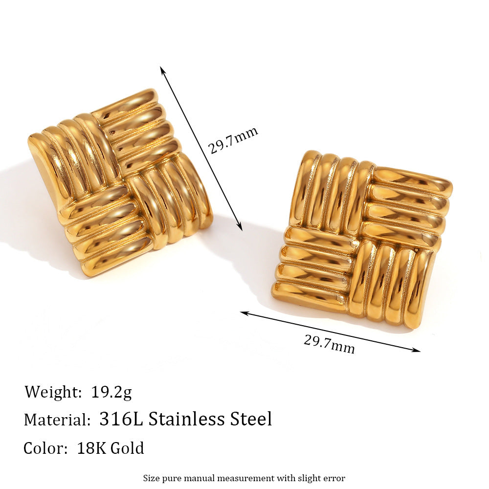 Vintage Geometric Stainless Steel Earrings with 18K Gold Plating for Women