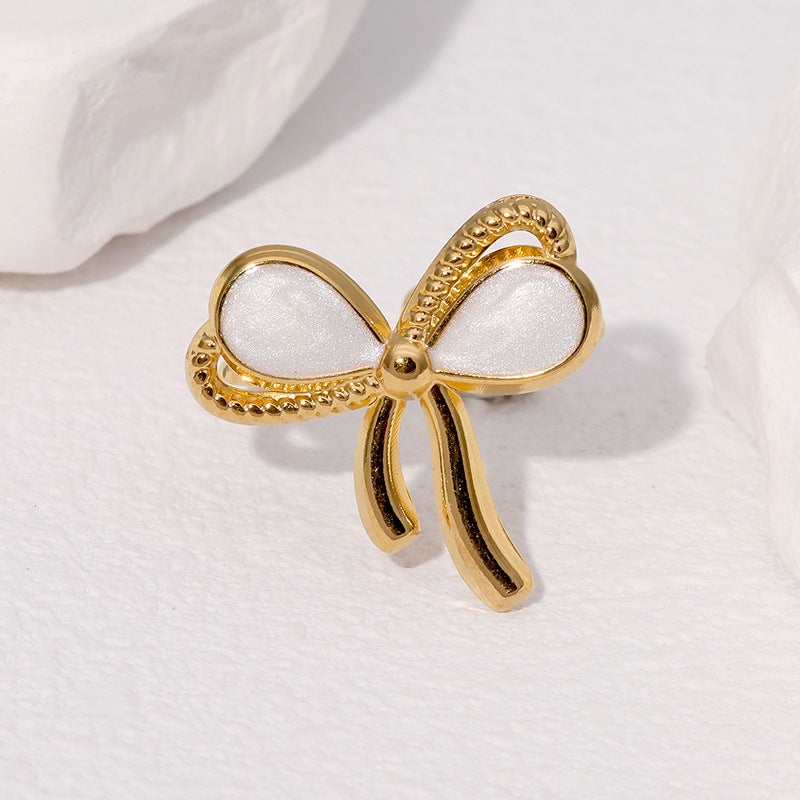 Minimalist Bow-Shaped Stainless Steel Plated Ring for Women with Adjustable Open Band