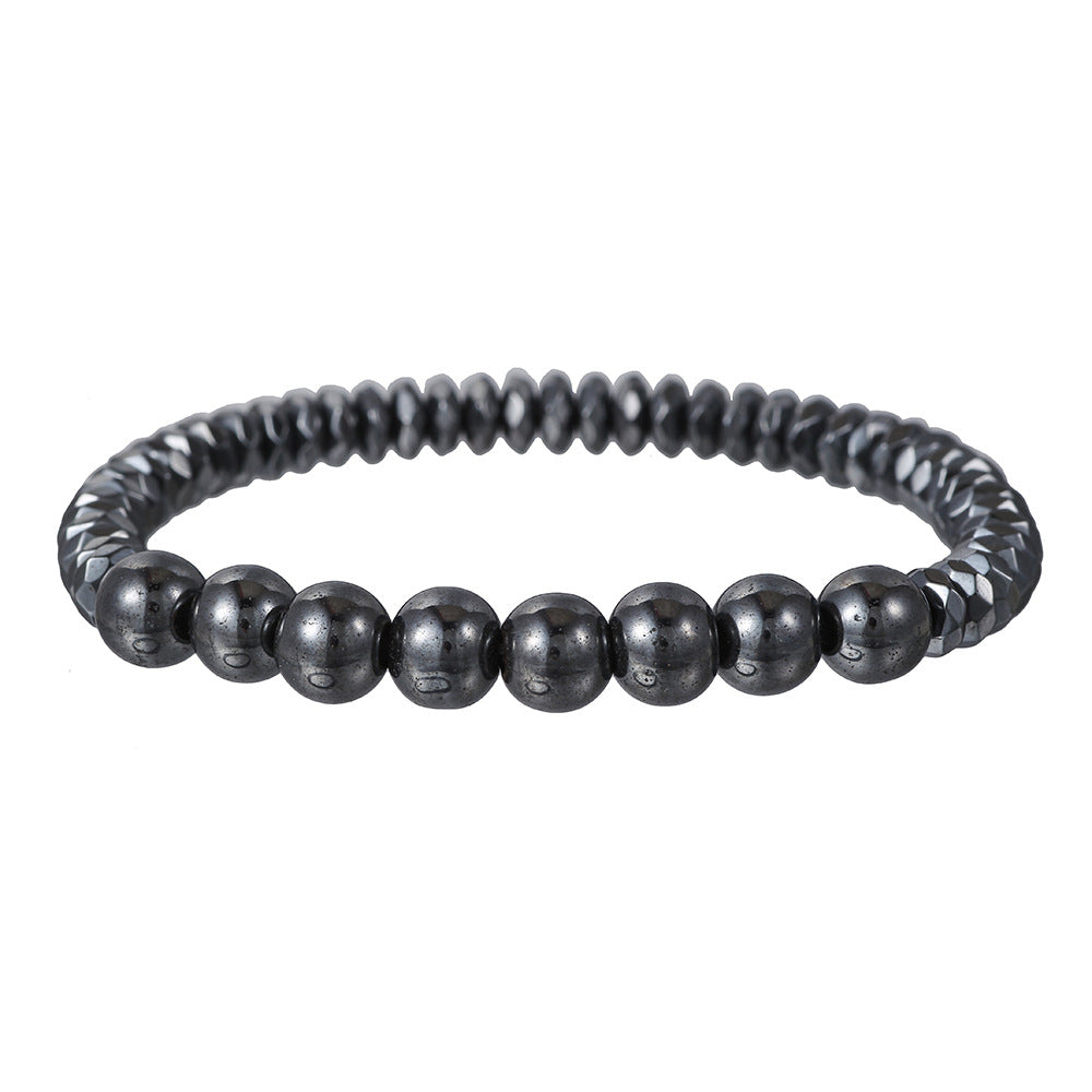 Geometric Round Hematite Magnetic Bracelet with Evil Eye Design