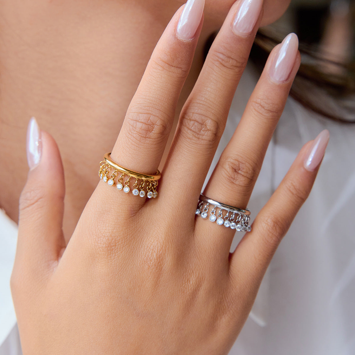 Geometric Tassel Titanium Steel Ring with Plating Finish for Women, Hypoallergenic Fashion Jewelry with Luxe Minimalist Appeal