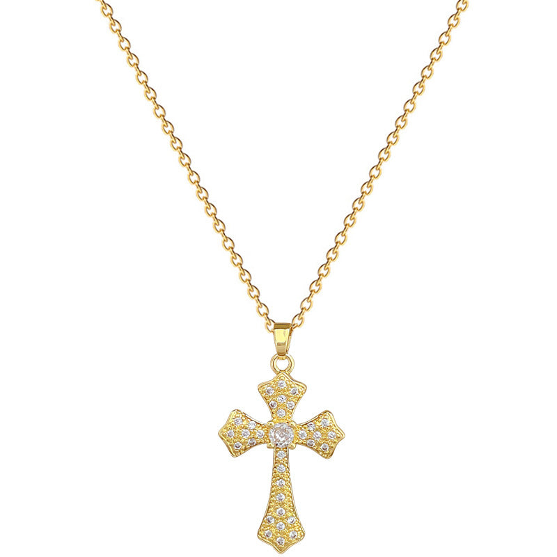 Luxury Stainless Steel Cross Pendant Necklace with Rhinestone Inlay for Women, Geometric Shape, Minimalist Style, Adjustable Length Locket Chain