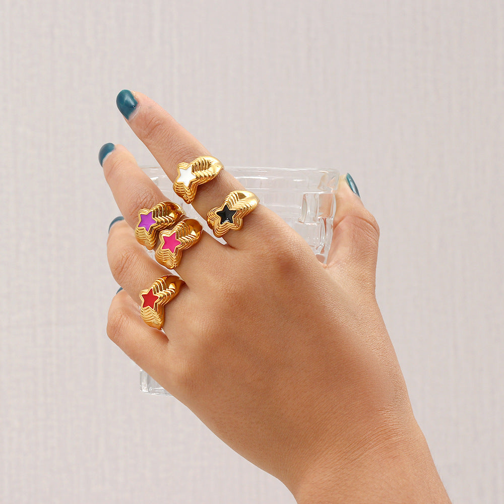 Anillo de estrella de cinco puntas chapado en acero inoxidable geométrico de estilo oficina de moda para mujer