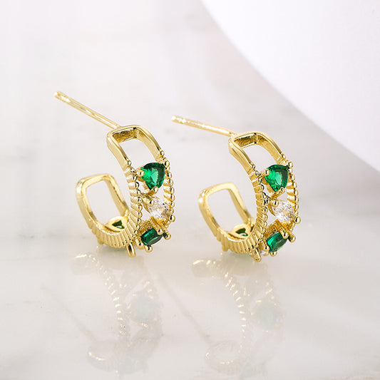 Minimalist Modern Geometric Copper Stud Earrings with 18K Gold Plating and Micro-Paved Zirconia for Women