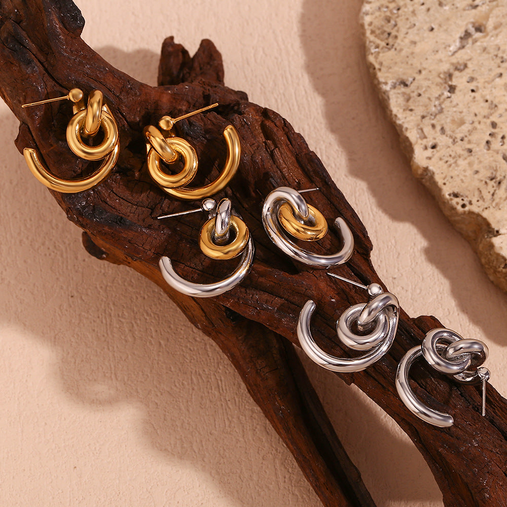 Orecchini a clip geometrici alla moda in acciaio inossidabile placcati oro 18K da donna