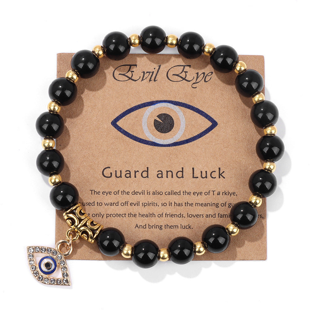 Minimalist Geometric Evil Eye Rhinestone Beaded Bracelet Unisex Yoga Energy Jewelry