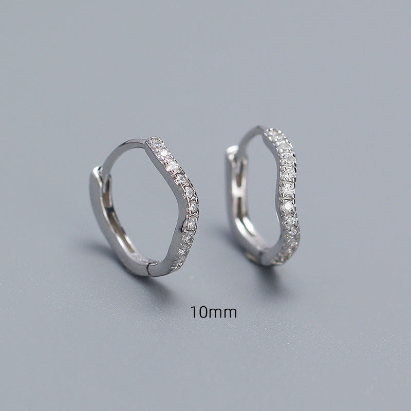 Minimalist Wave-Shaped S925 Sterling Silver Stud Earrings with Rhinestone Inlay for Women