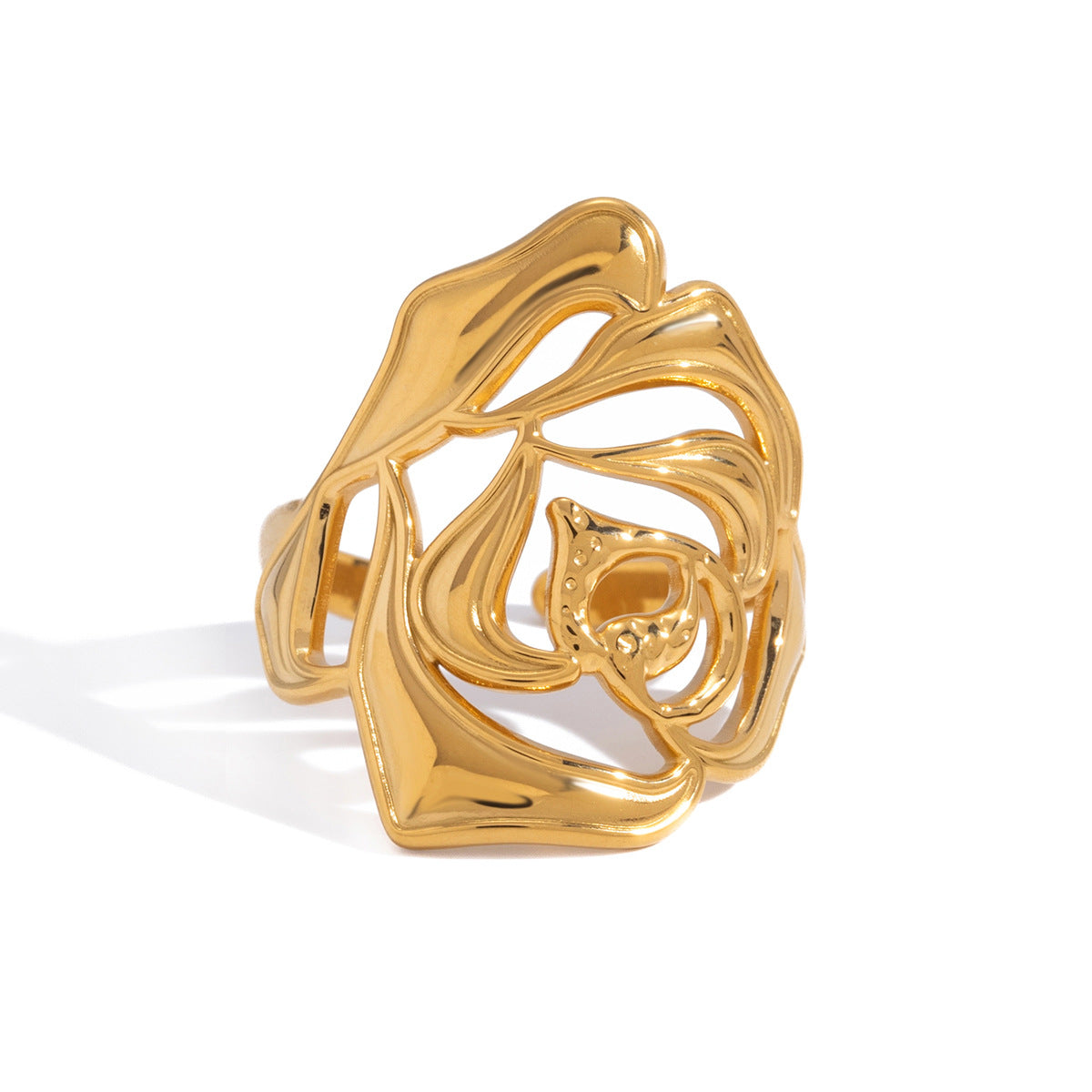 Elegant Geometric Floral PVD Stainless Steel Ring for Women