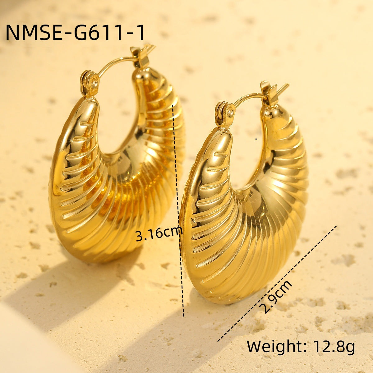 Orecchini da donna in acciaio inossidabile a forma geometrica vuota, stile vintage, placcati oro 18 carati