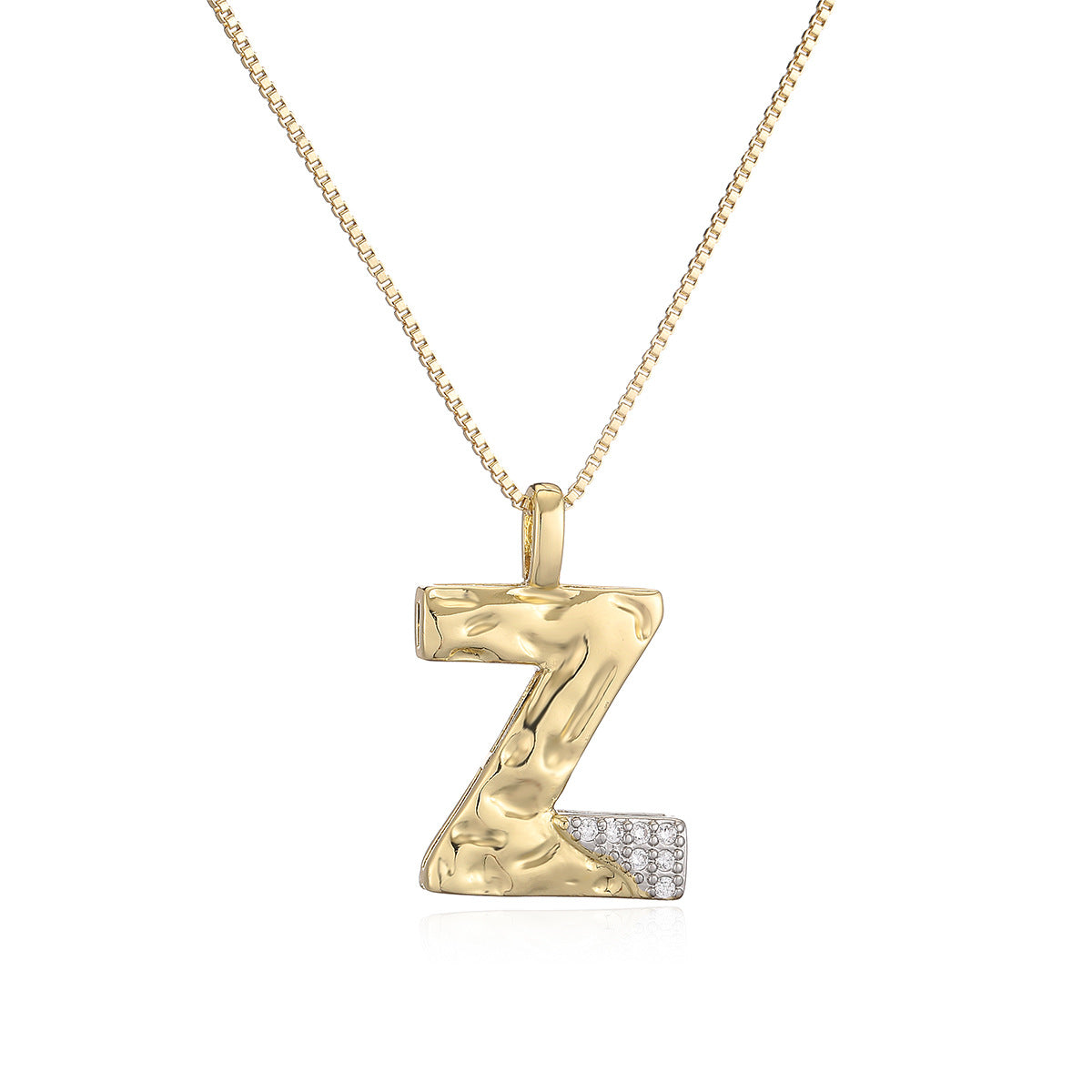 Minimalist Two-Tone Plated Cubic Zirconia Letter Pendant Necklace for Women with Box Chain