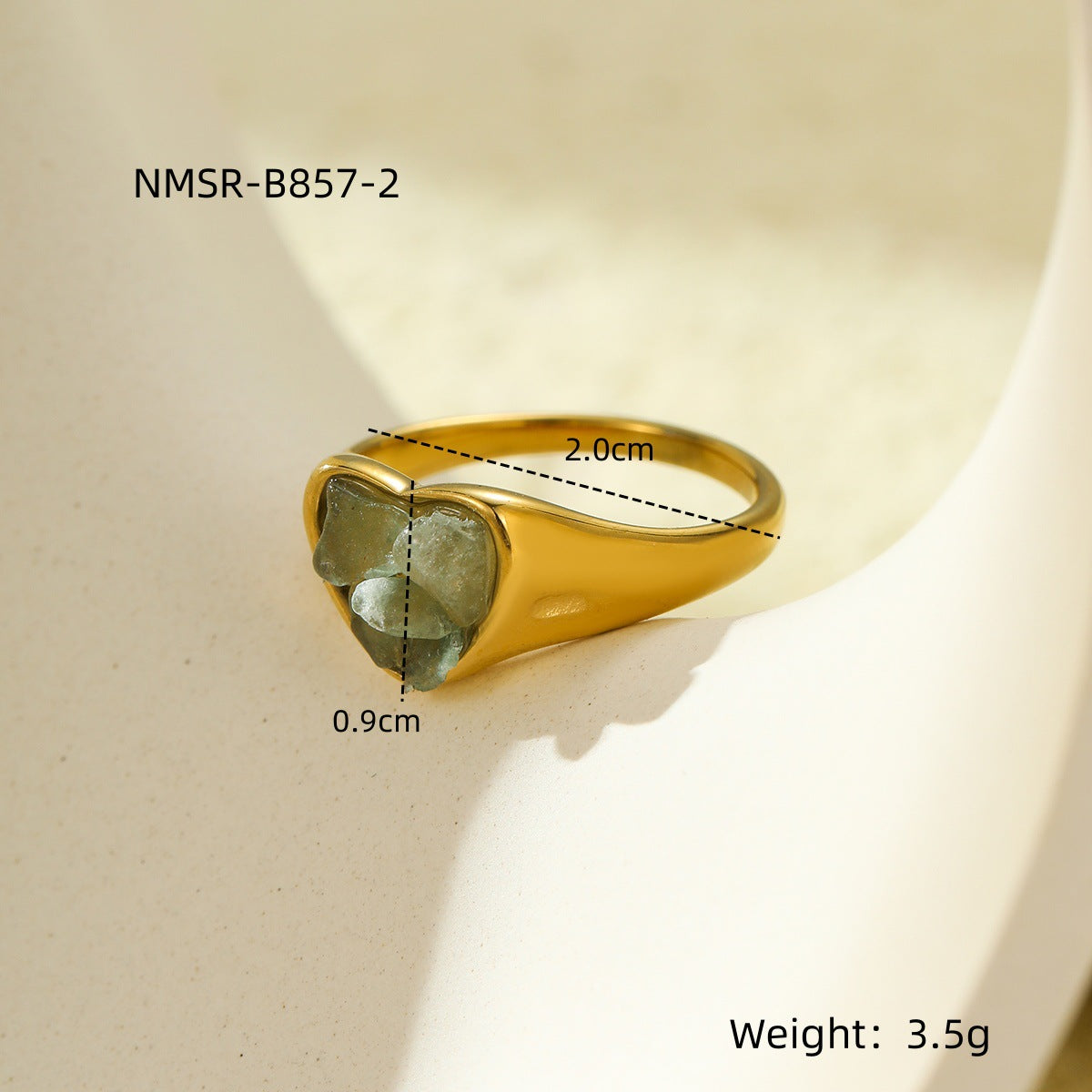 Anillo elegante minimalista de acero inoxidable en forma de corazón con incrustaciones de piedra natural para mujer