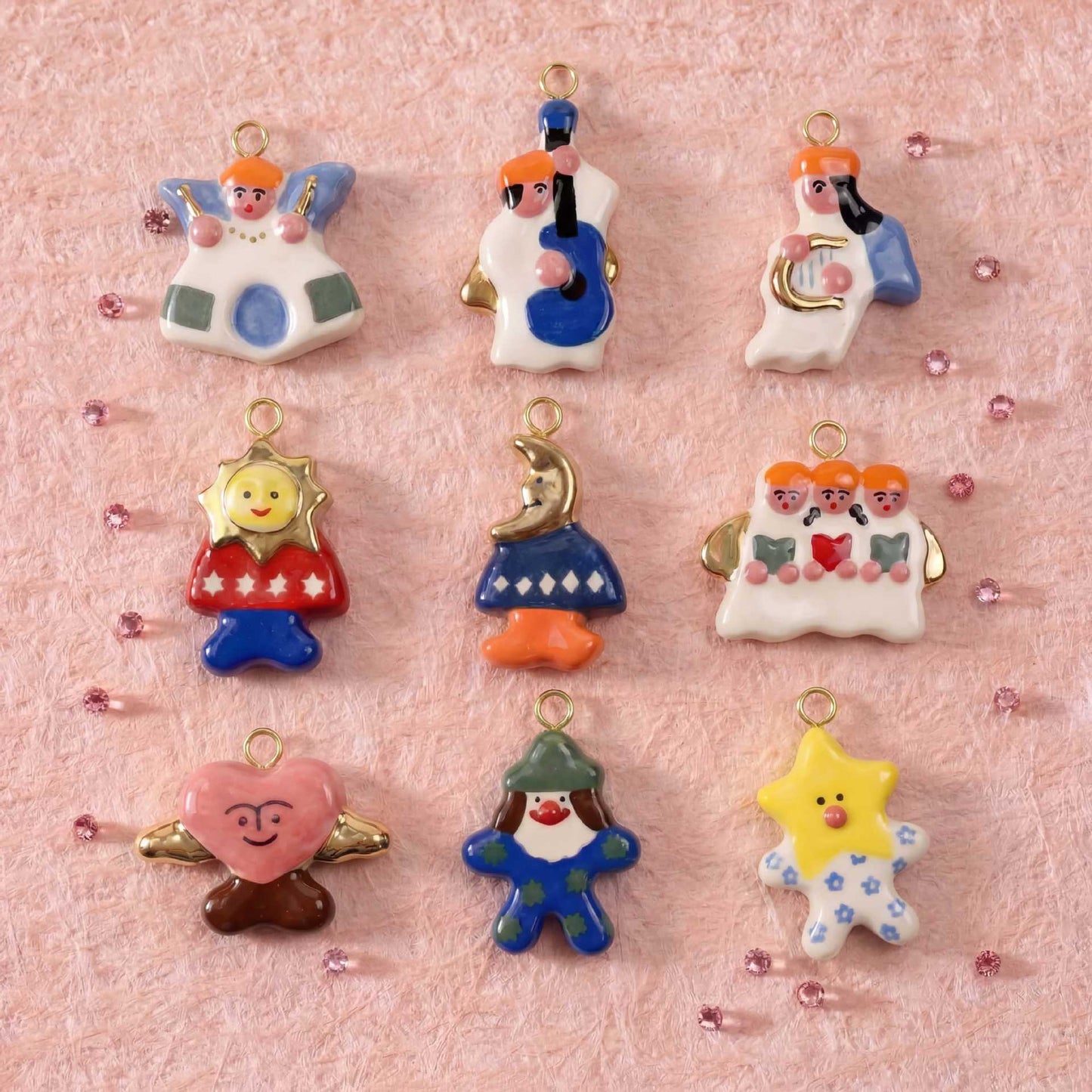 Vintage Cartoon Stainless Steel PVD Gold Plated Pendant Charm Bar for Women