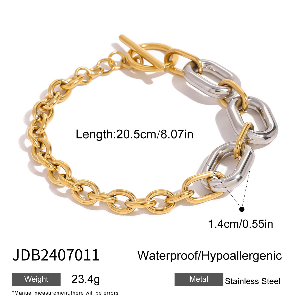Luxury Oval Geometric Gold Plated Stainless Steel Bracelet for Women