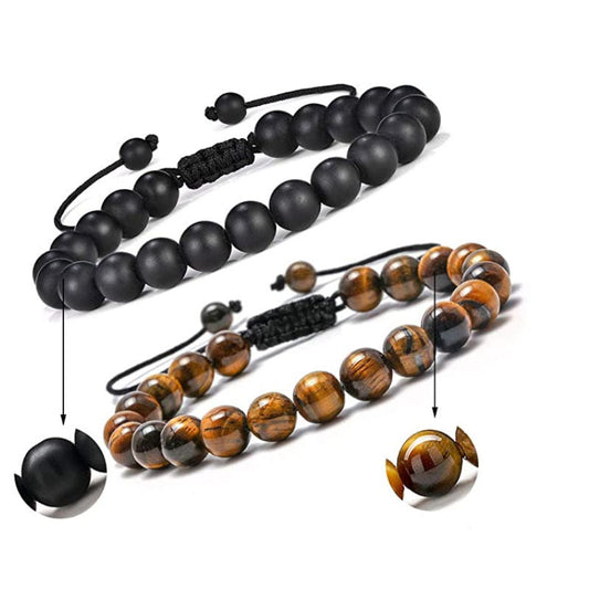 Geometric Tiger Eye Lava Stone Braided Bracelet Unisex Handmade Gift