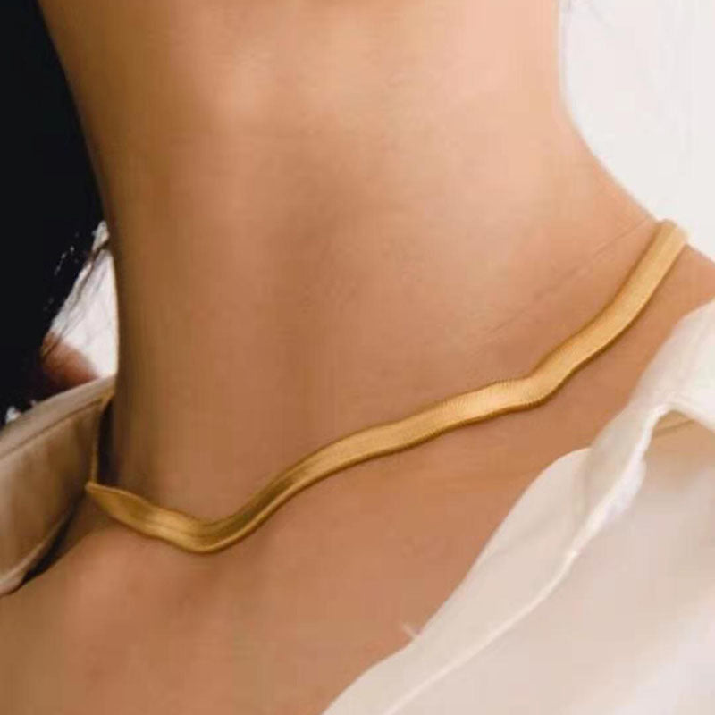 Geometric Stainless Steel Plated Gold Snake Chain Clavicle Necklace for Women