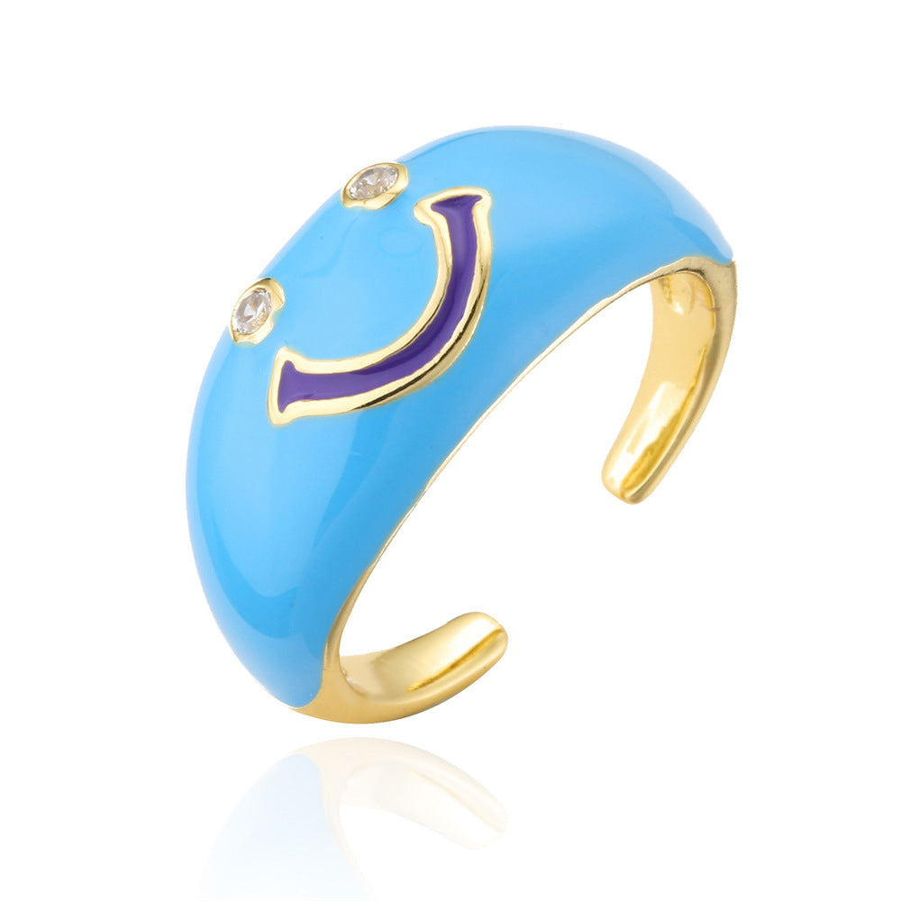 Drip Oil Geometric Brass Gold Plated Cubic Zirconia Ring for Women