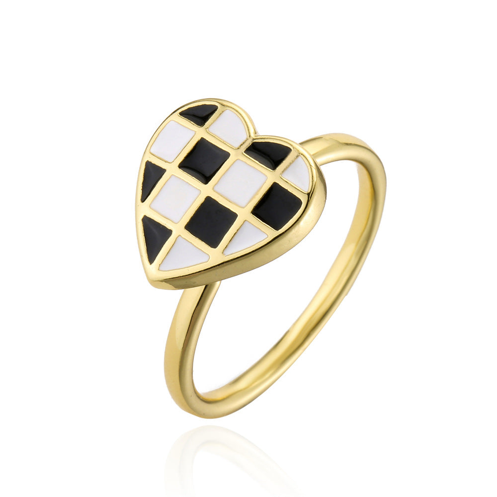 Minimalist Heart-Shaped Copper Ring with 18K Gold Plating and Enamel Finish for Women