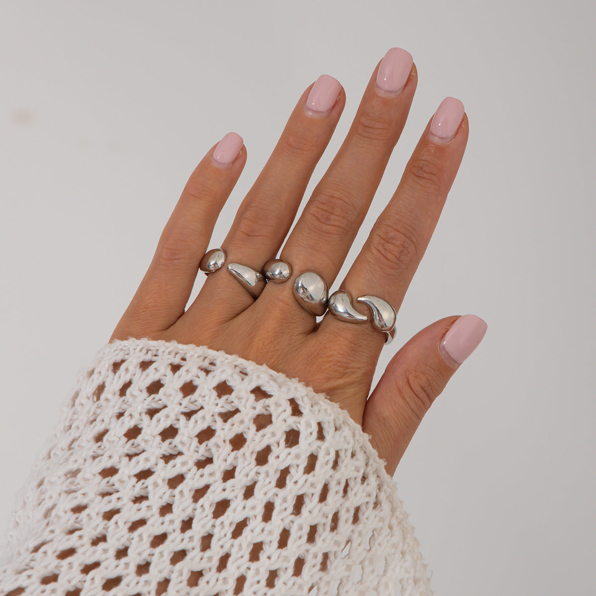 Anello da donna minimalista con nocche aperte, geometrico, in lega placcata