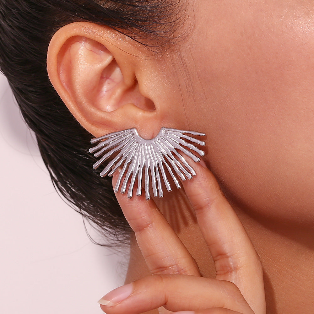 Minimalist Geometric Fan-Shaped 18K Gold Plated Stainless Steel Statement Earrings for Women