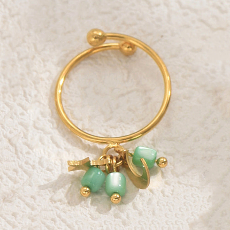 Anillo Abierto Geométrico para Mujer con Diseño de Estrella y Luna, Banda de Cobre con Incrustaciones de Perlas, Anillo de Dedo Minimalista de Moda para Dedo Índice