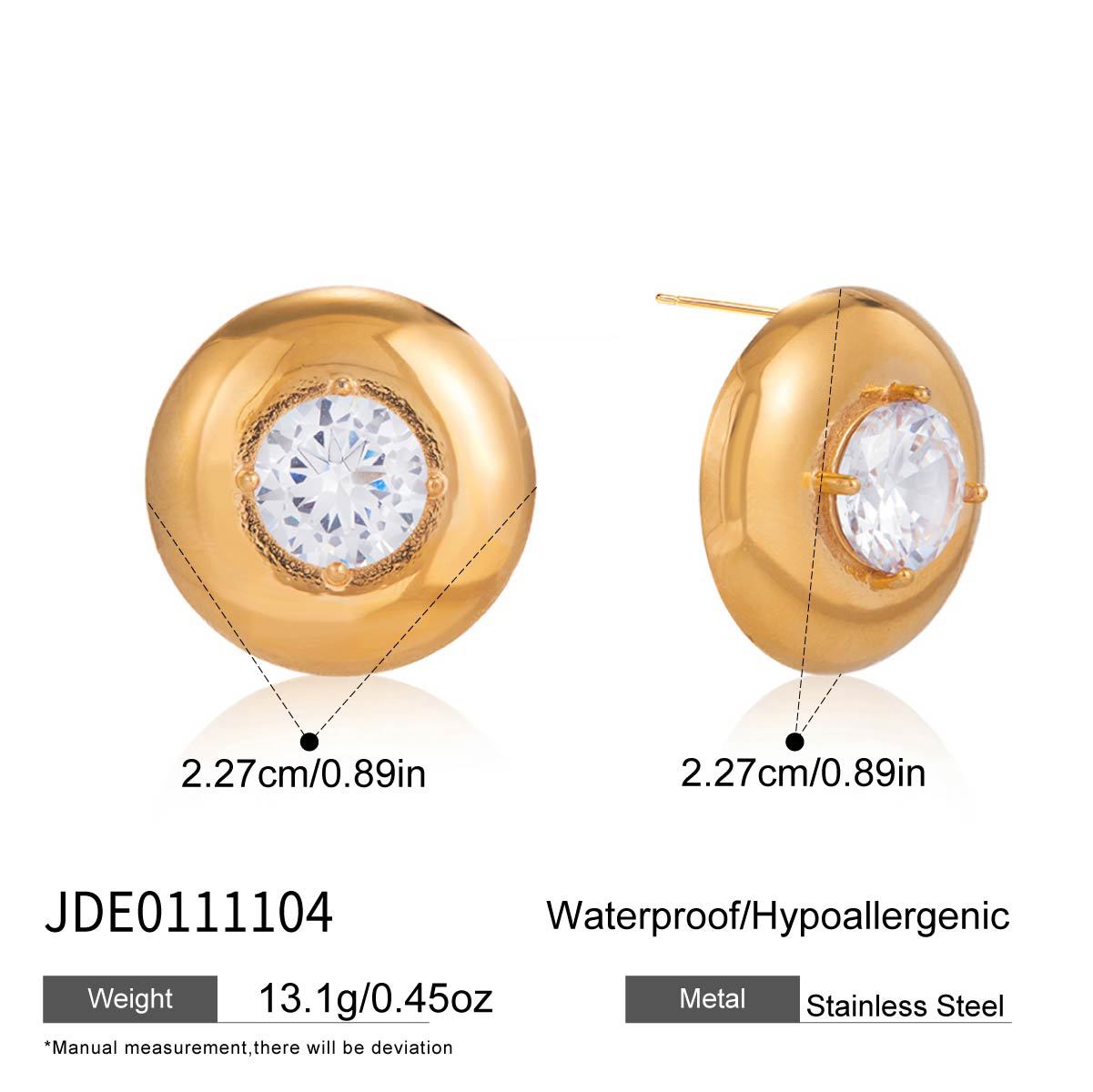 Minimalist Elegant Geometric Round Titanium Steel PVD Cubic Zirconia Stud Earrings for Women