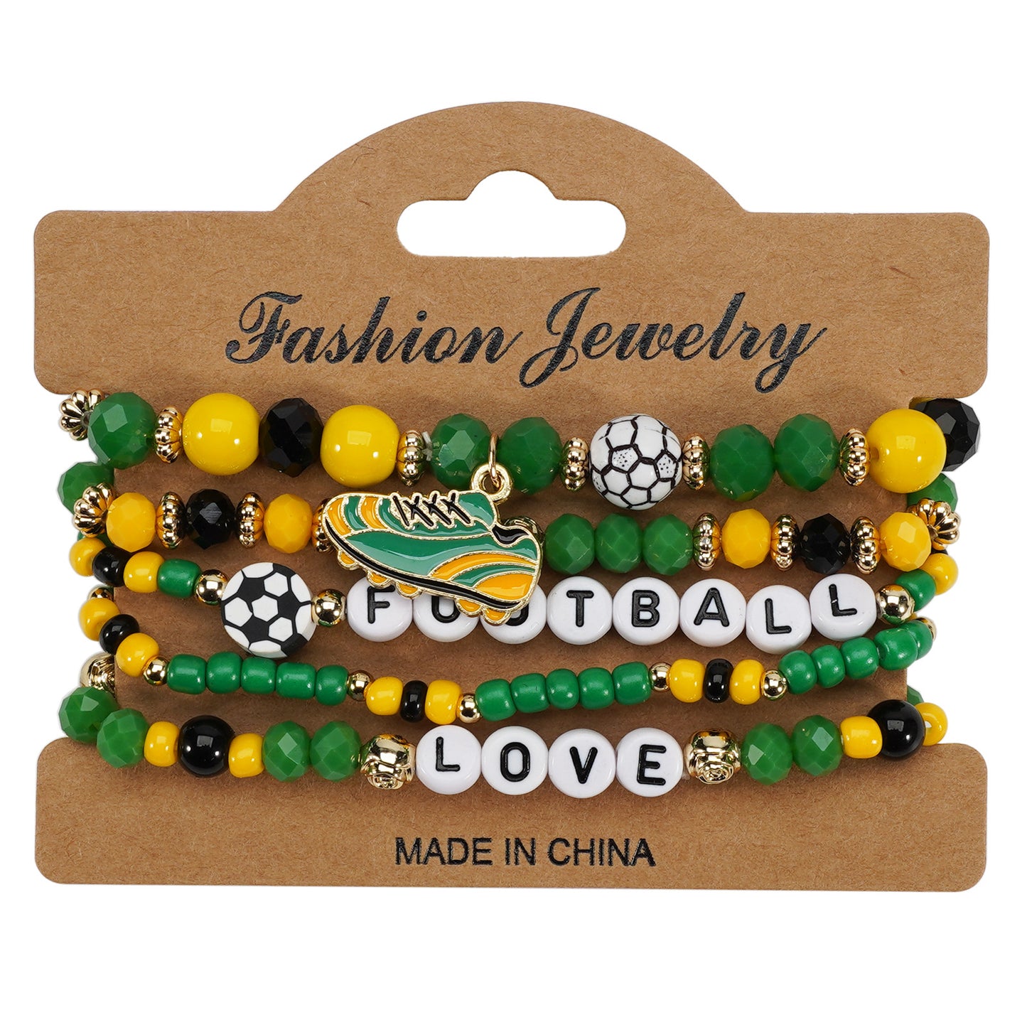 Pulsera Geométrica Bohemia de Cuentas de Cristal con Elementos de Fútbol, Joyería Deportiva Unisex para Aficionados