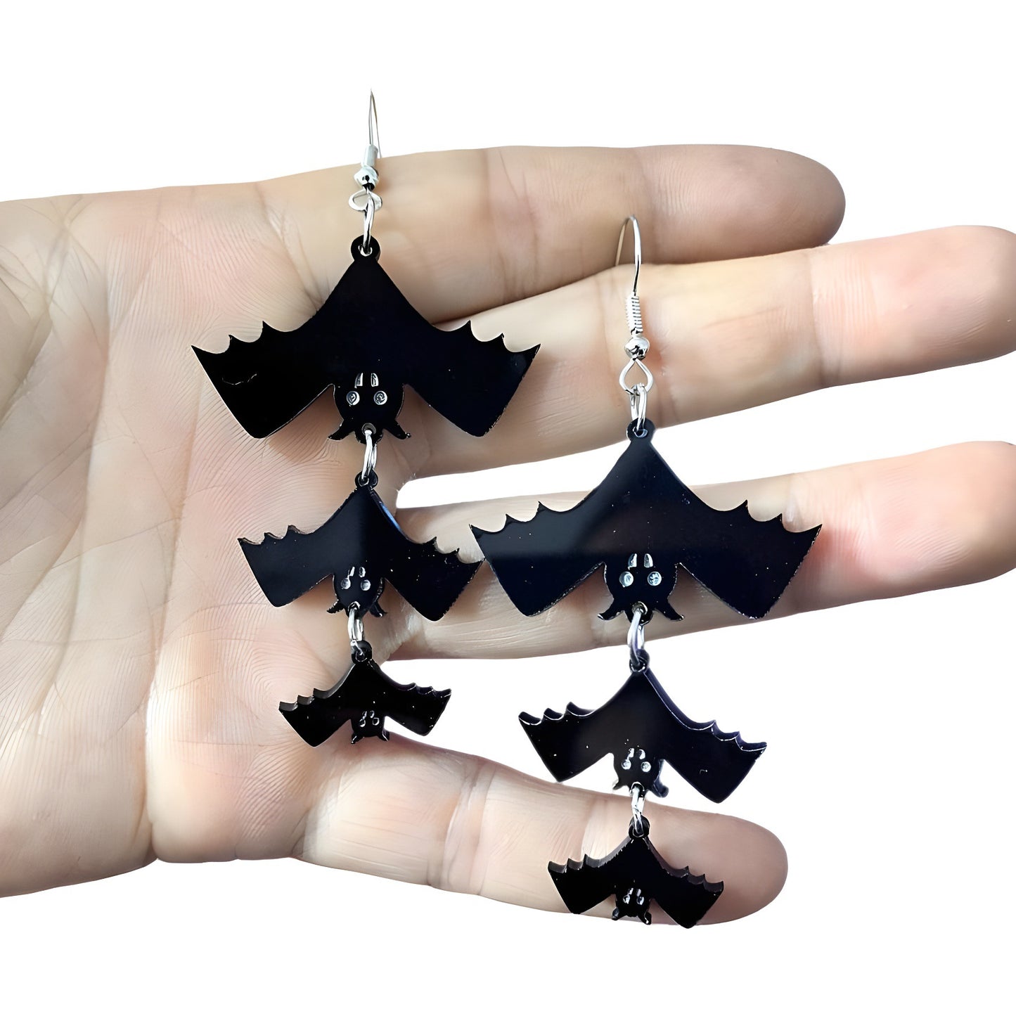 Pendientes Acrílicos con Forma de Murciélago para Halloween con Detalles Tallados, Unisex