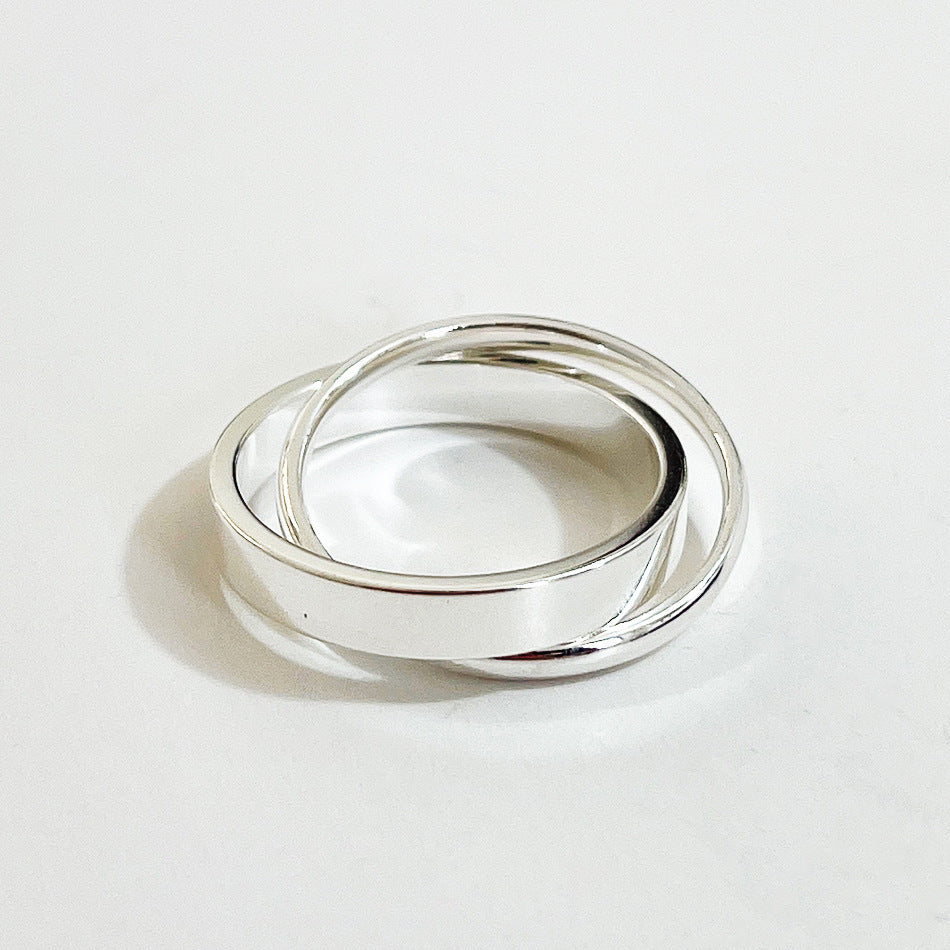 Anello doppio geometrico rotondo minimalista da donna placcato in argento sterling 925