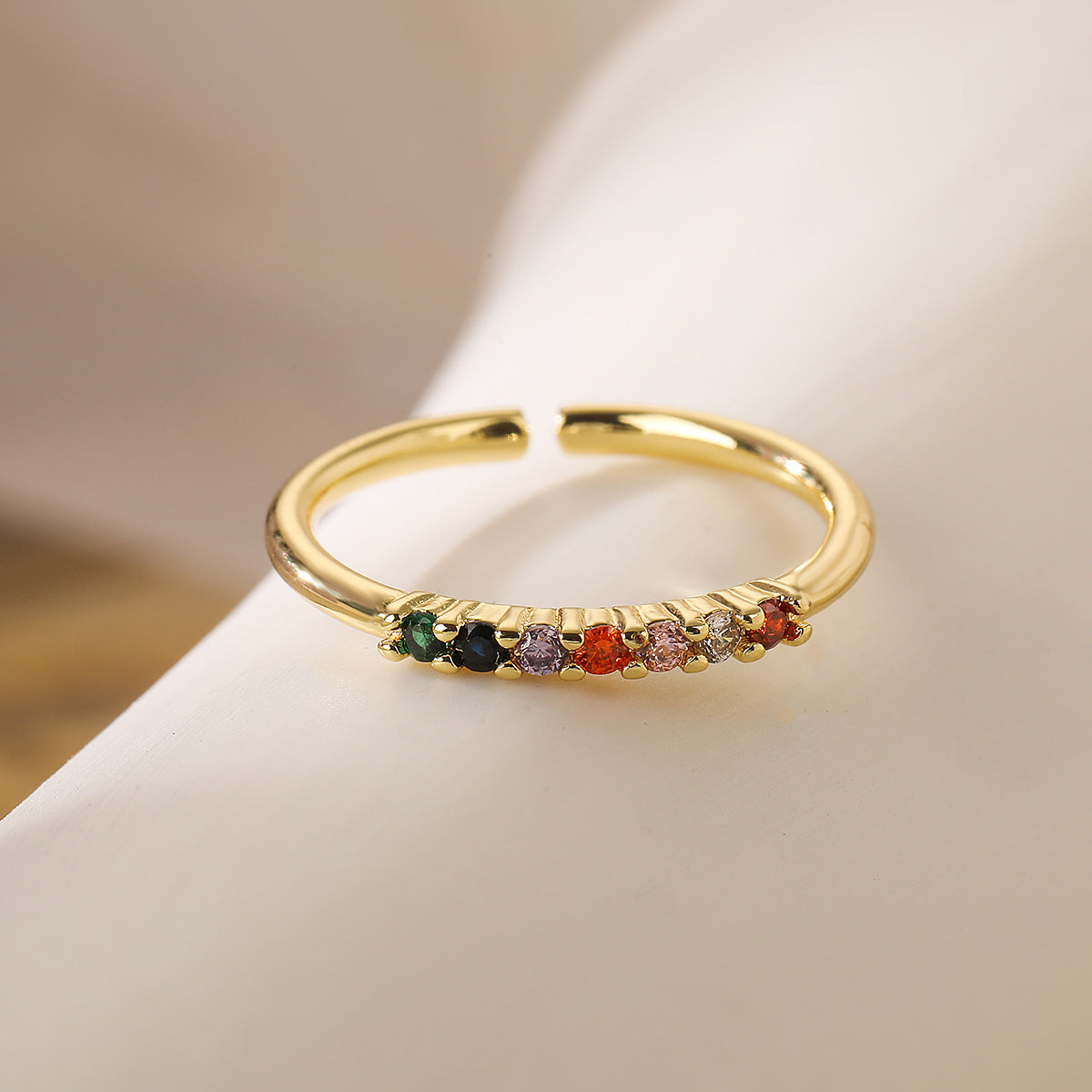 Minimalist Geometric Adjustable Ring for Women in Brass with 18K Gold Plating and Zircon Inlay
