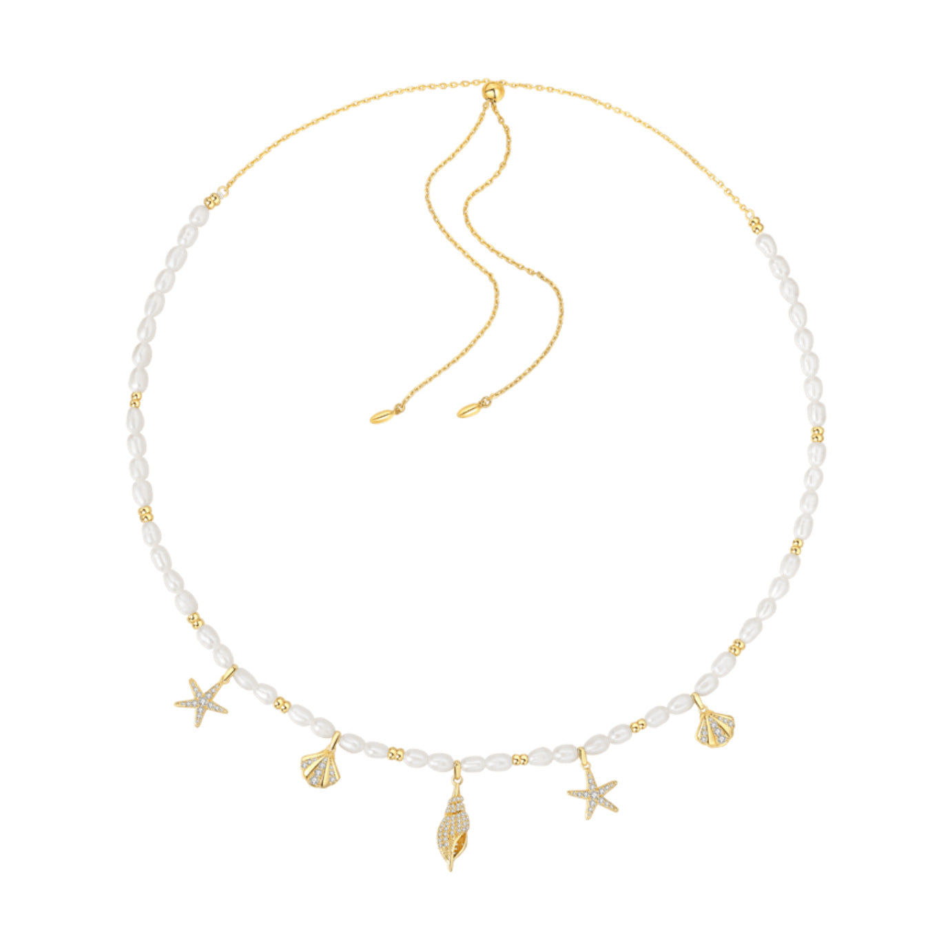 Collar de barra con dije de perla y concha de latón chapado en oro, informal