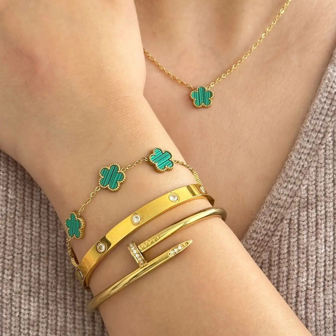 Elegant Geometric Floral Plated Stainless Steel Bracelet for Women