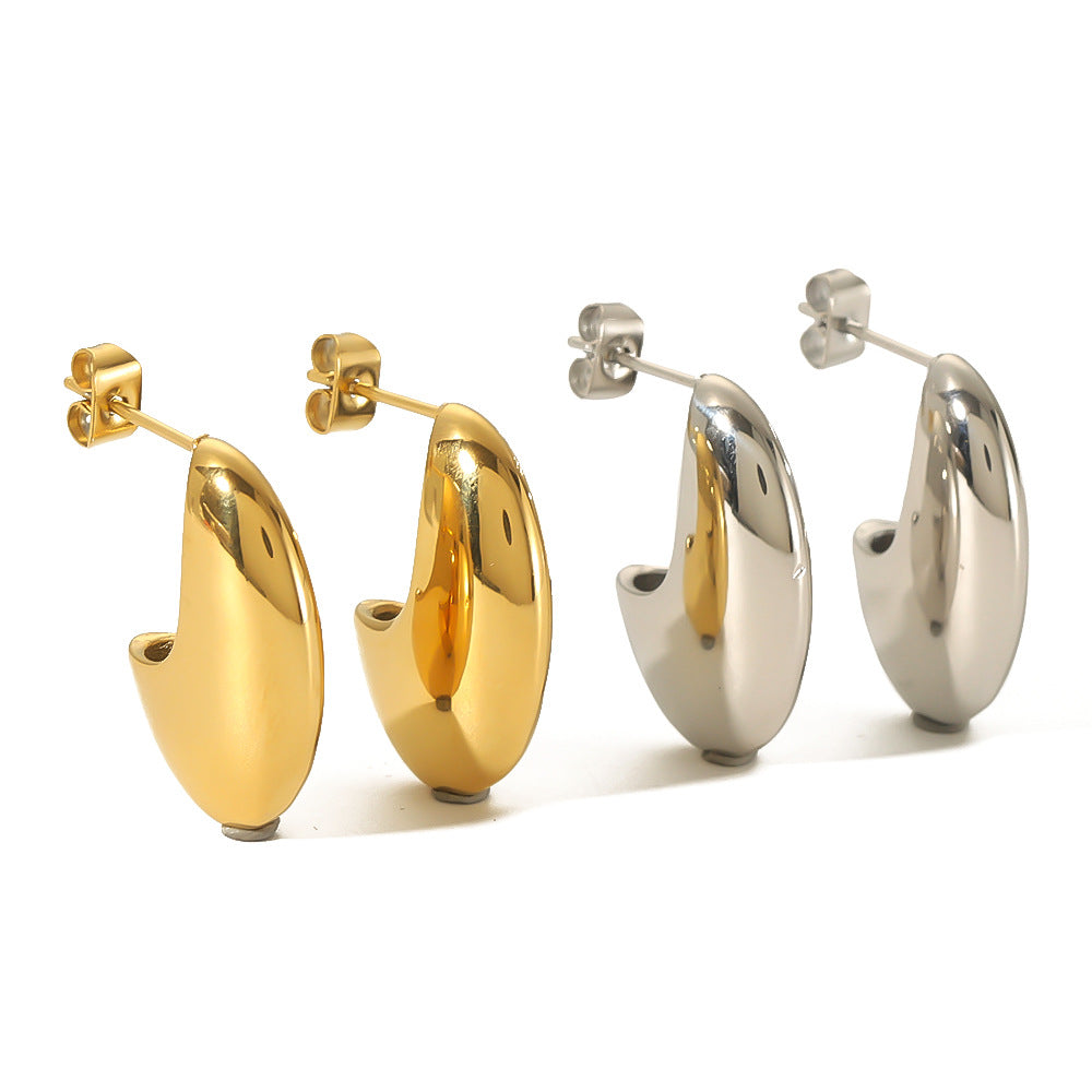 Minimalist Drip-Shaped Stainless Steel Earrings with 18K Gold Plating, Hollow-Out Geometric Design for Women