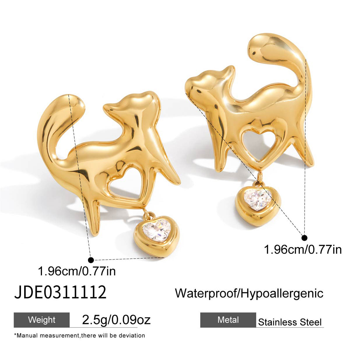 Orecchini a Cuore Minimalisti in Acciaio Inossidabile con Intarsio di Zirconi per Donne, Placcati in Oro Sottovuoto PVD, Ipoallergenici e Resistenti allo Sbiadimento