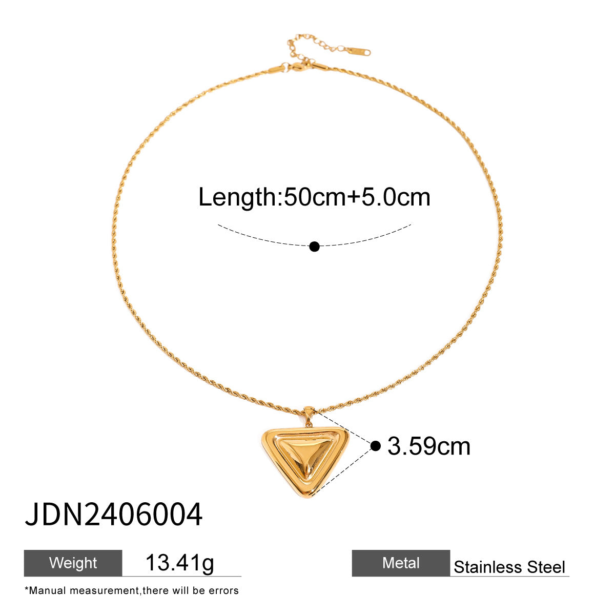 Gold Plated Stainless Steel Triangle Geometric Pendant Necklace for Women
