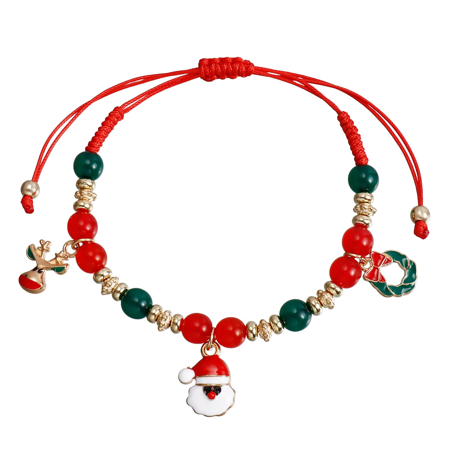 Handmade Beaded Christmas Bracelet Set with Snowman Reindeer and Bell Charms in Red Color Geometric Design Electroplated Women's Jewelry Gift