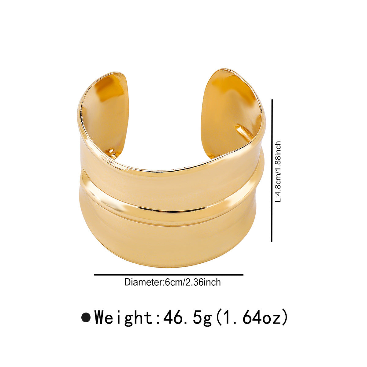 Bracciale rigido aperto geometrico in ferro placcato con superficie lucida e design minimalista di ispirazione vintage