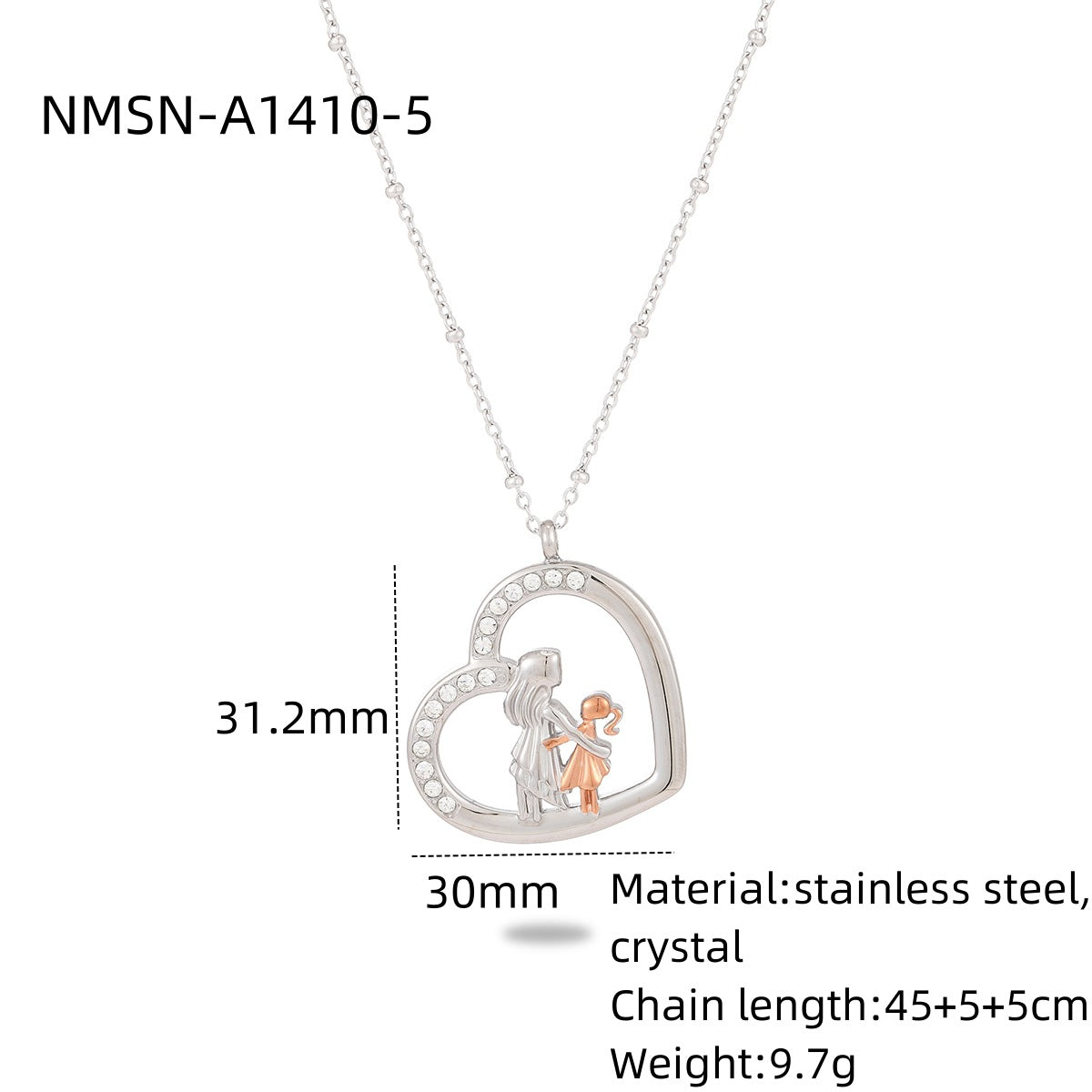 Collar con Colgante Minimalista de Acero de Titanio en Forma de Corazón para Mujer con Incrustaciones de Diamantes de Imitación y Acabado Chapado