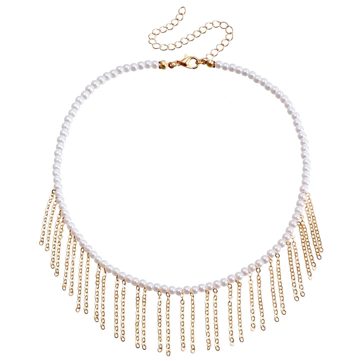 Collar con colgante minimalista de perlas geométricas para mujer, con cadena fina bañada en oro y diseño a la altura de la clavícula