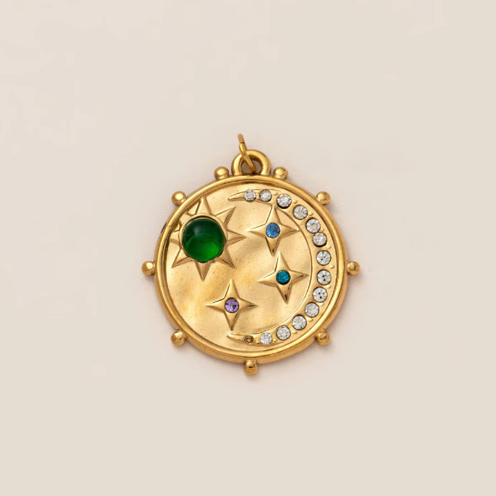 Luxury Casual 18K Gold PVD Stainless Steel Star Geometric Pendant Necklace with Sun Moon Planet Rainbow Elements