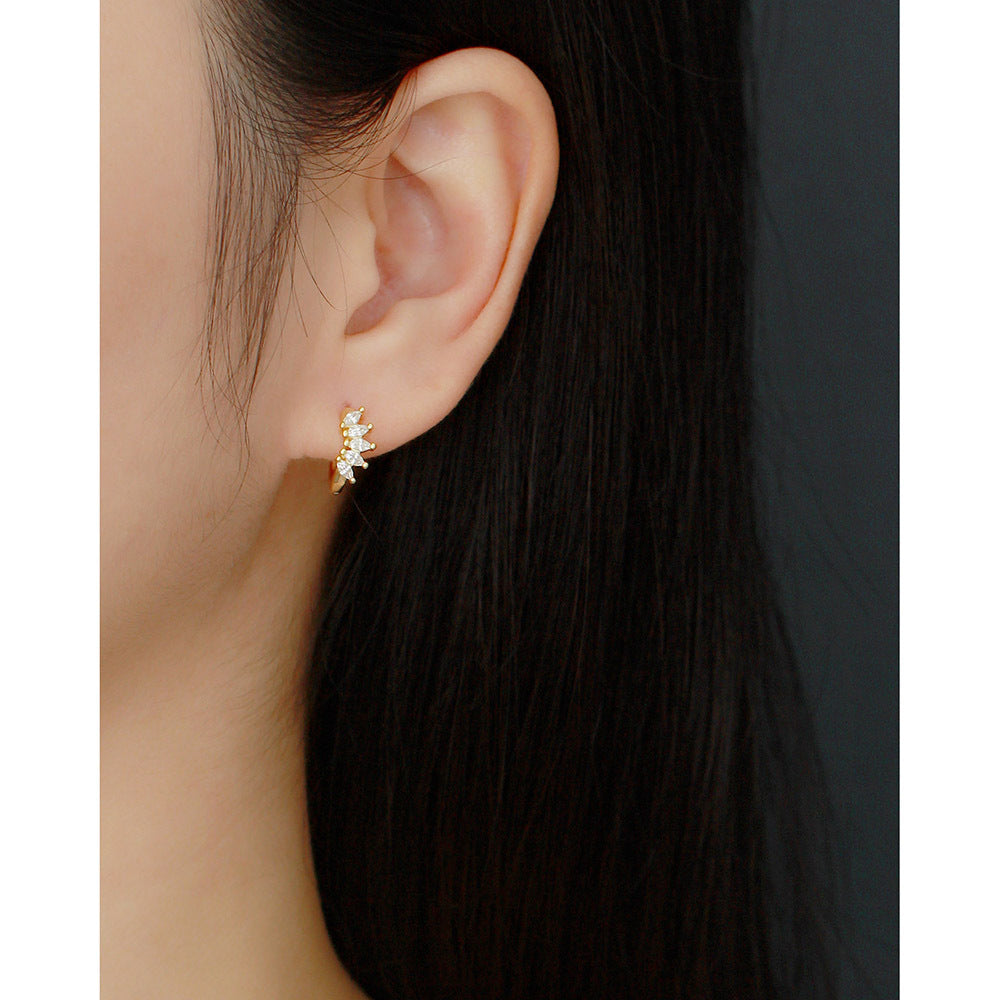 Orecchini a perno geometrici minimalisti ovali in argento sterling S925 con intarsio di strass per donna