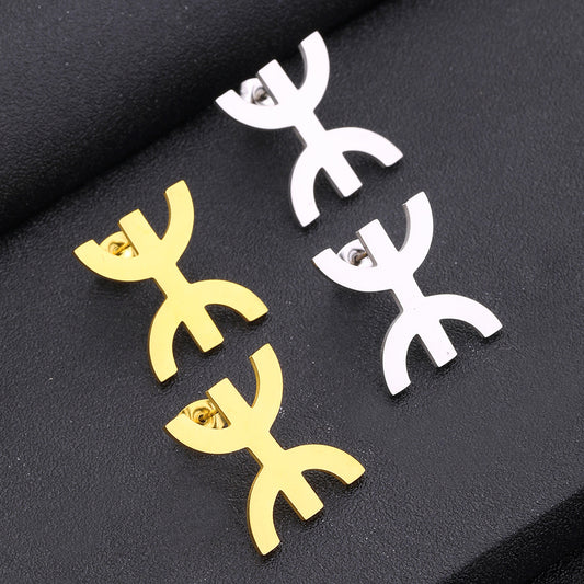 Geometric African Map Berber Style Stainless Steel Earrings for Women with Plated Finish