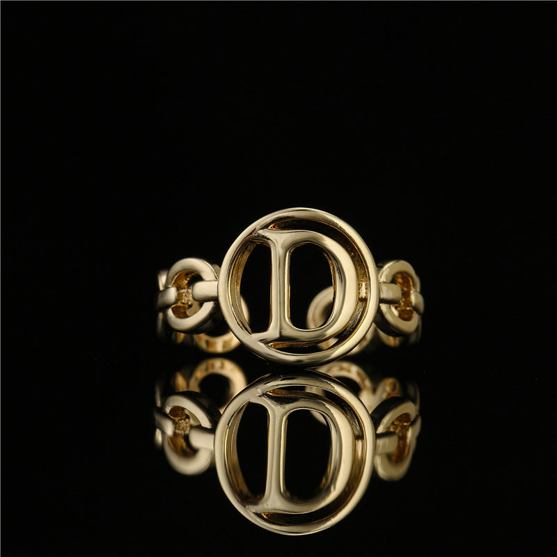 18K Gold Plated Brass Letter Open Ring for Women