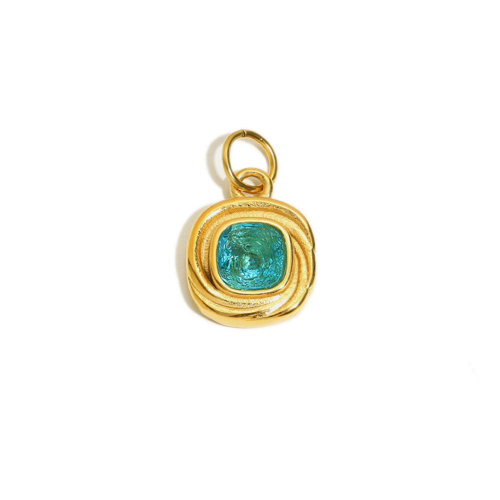 Ciondolo Charm a Barra Minimalista con Zirconi Cubici Quadrati Ovali in Acciaio Inossidabile Placcato Oro 18K