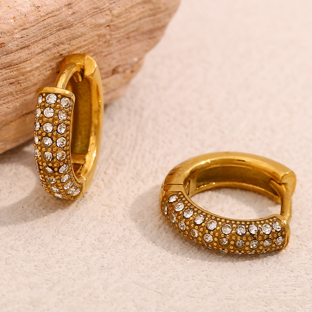 Orecchini a perno geometrici minimalisti in acciaio inossidabile con placcatura in oro 18K e accento rotondo in zirconia piena per donne