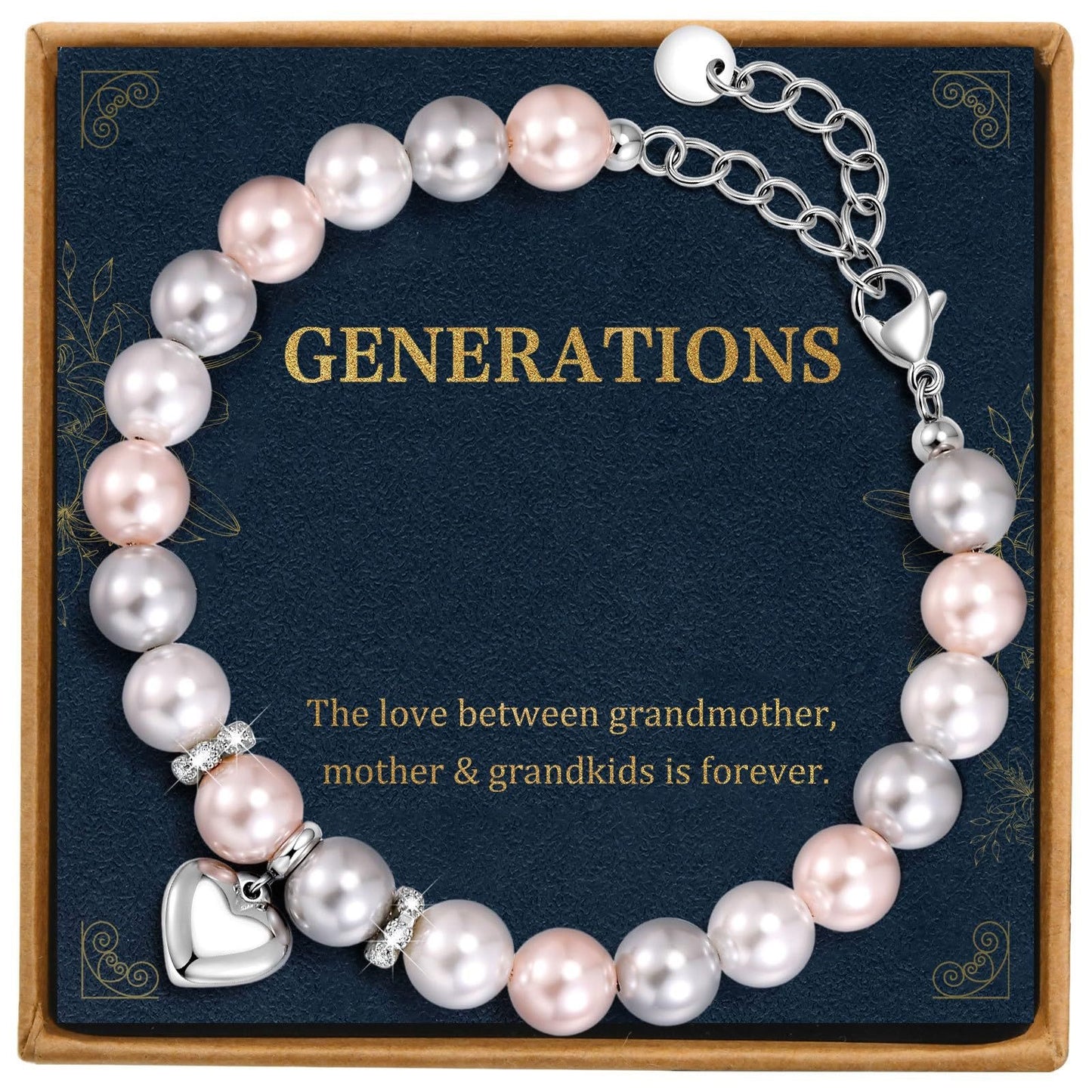 Elegant Heart Shape Stainless Steel Imitation Pearl Pendant Adjustable Bracelet for Women