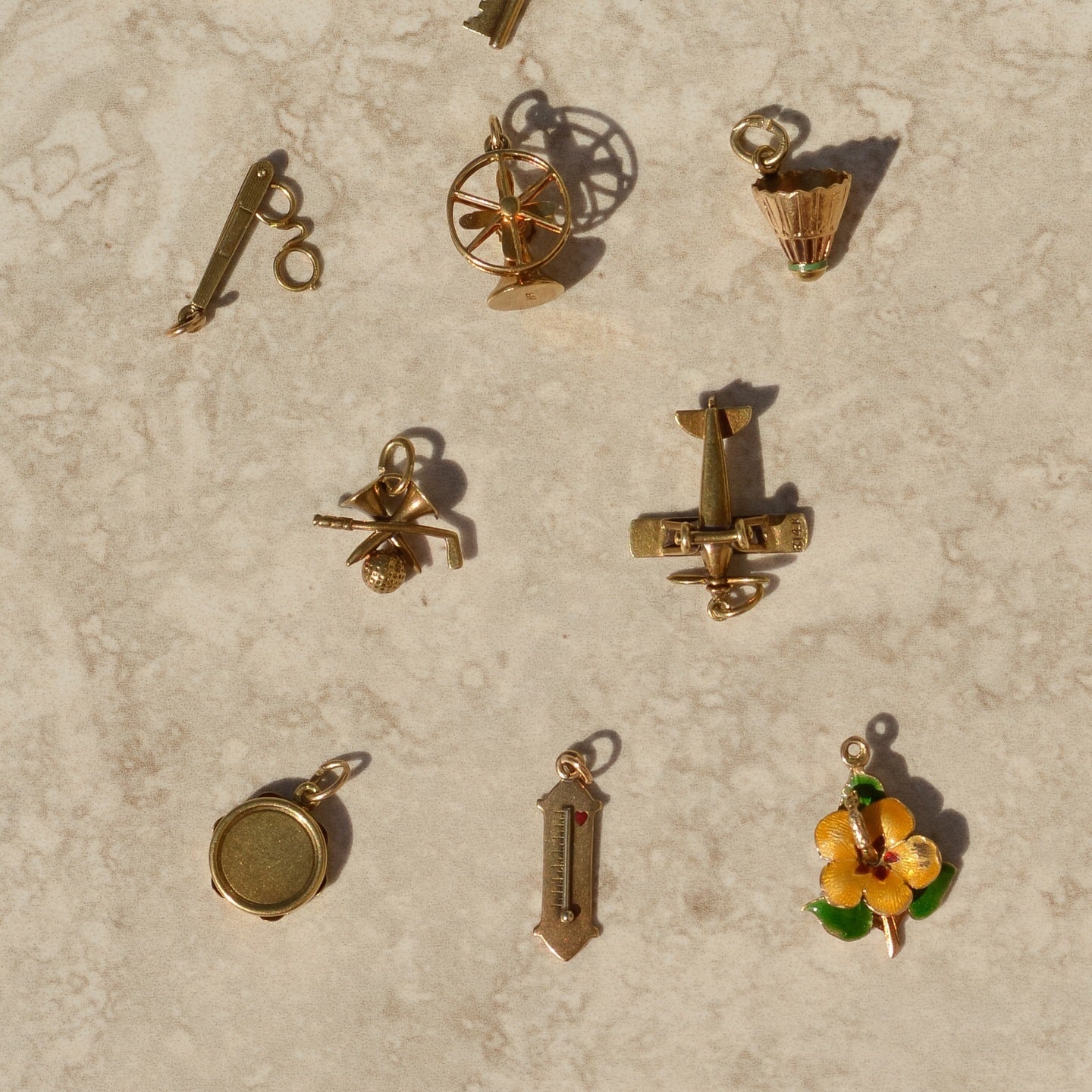 Vintage Drip Oil Plated Brass Airplane Charm Bar